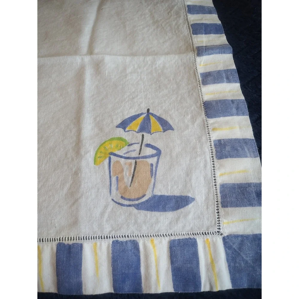 123Creations Handpainted Linen Napkins Set of 5 Summer Cocktail Beach Coastal